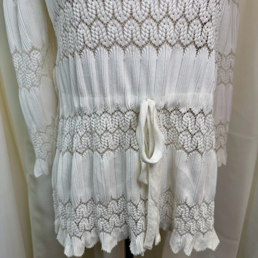 Free People ‘Fire Island’ Embroidered Keyhole Open Knit Peasant Top in White M